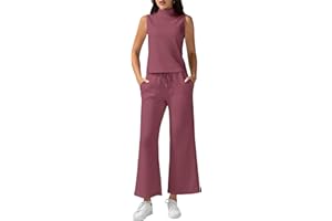 Casly Lamiit Women's Summer 2 Piece Outfits Mock Neck Tank Top Cropped Wide Leg Pants Lounge Sets 2024 Fashion Tracksuit