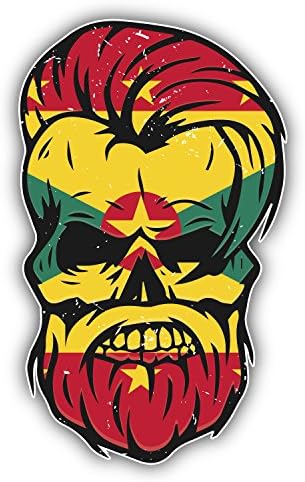 Grunge Beard Skull Grenada Flag Sticker Decal Design 3'' X 5''
