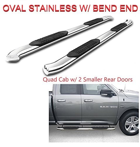 3.5 Oval Nerf Bar Side Steps For 2002-2008 Ram Quad Cab - MaxMate Star Armor - Matte Black Carbon Steel - Bolt-On No Drill