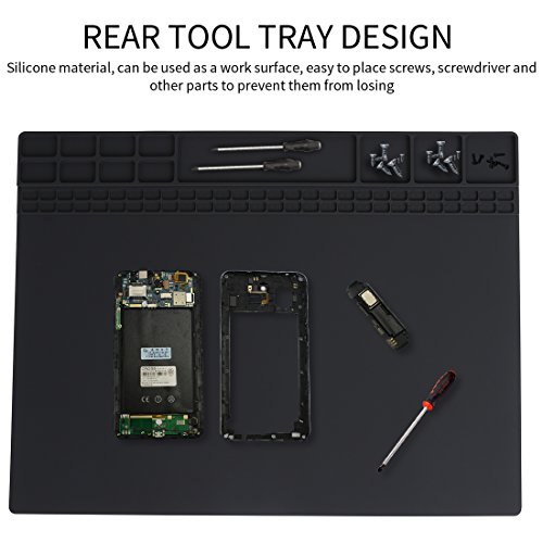 Soldering Mat Pad Heat Resistant Electronic Repairing Pad Workbench Silicon mat Maintenance Heat Mat for Heat Hun Soldering Iron BGA Soldering Station size 15.8"x11.8" (Black)