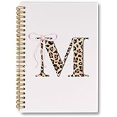 laveliabel Light Pink Coquette Bow Spiral Notebook, Leopard Print Initial M Journaling Notebooks, Trendy Preppy Girly Aesthetic College Ruled Spiral Notebook for School Office Supplies, 5.5x8.3 Inches