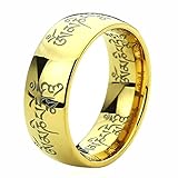 8MM Titanium Comfort Fit Wedding Band Ring Tibetan Mantra Om Mani Padme Hum Yellow Tone Ring (5 to 13)