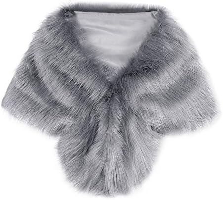 AmyDong Women Winter Faux Fur Shawl Wrap Shrug Winter Wedding Cover Up for Wedding Evening Party