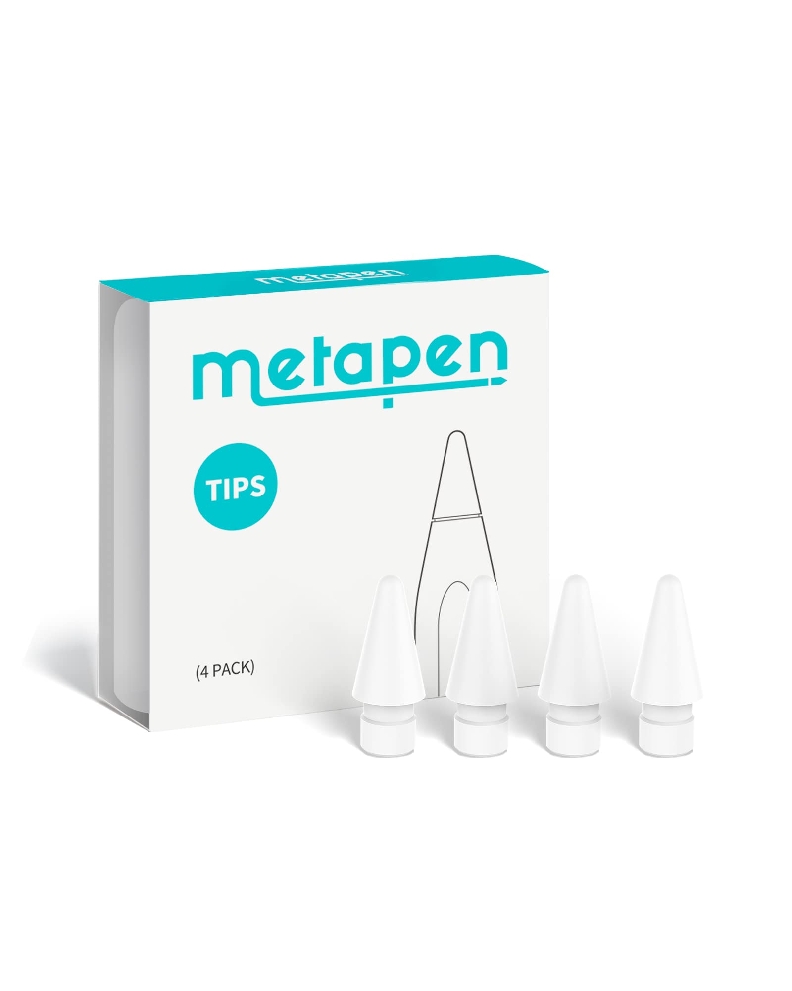 Metapen 4 Pack Tips Compatible with Apple Pencil Pro, USB-C, 2nd, 1st Gen and A8/A11/Air8/A14/D1-1:1 Original Size, Super Durable, Replacement Apple Pencil Tips, High Sensitivity iPad Pen Nibs, White