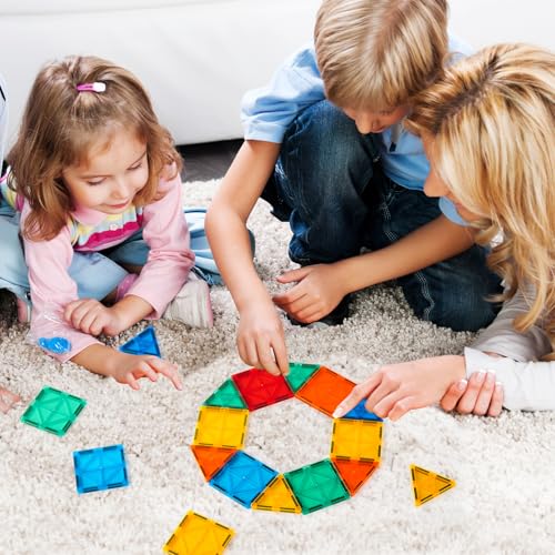 FNJO Magnetic Tiles, 110 Pieces Magnetic Building Set, Magnetic Blocks, Stem Montessori Educational Toy for Boys/Girls 3+ Years Old