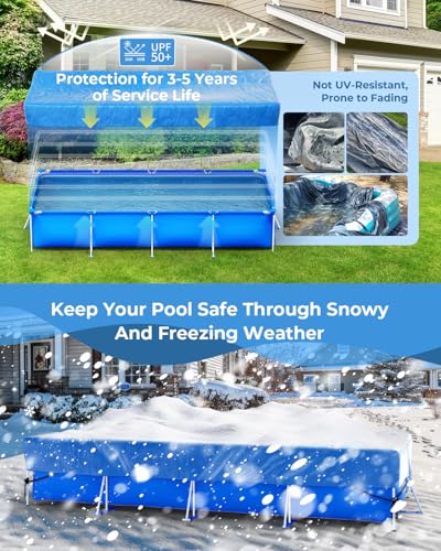 Inflatable Pool Cover Rectangle for 120” x 72”, 130” x 72”, 145" x 74" Pool, Secure Elastic Edge & Drawstrings 10' x 7' Rectangular Pool Covers for Above Ground Pools