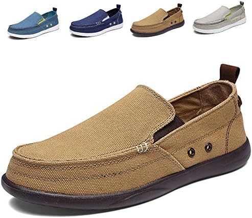SANBANG Men’s Sneaker Canvas Flat Slip-On Loafers Boat Shoes For Driving Walking Weeding Outdoor Khaki 9.5 M US