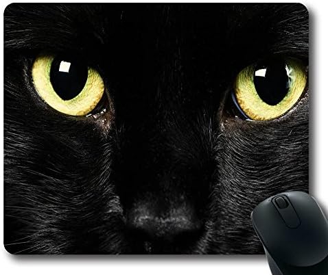 FineMousePad Black Cat Face Personalized Unique Design Oblong Shaped Mouse Pad (9 7/8 Inch * X 7 7/8 Inch * 1/8 Inch)