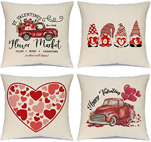 fundas de almohada para el día de san valentín de 18 x 18 pulgadas, juego de 4 decoraciones para el día de san valentín, corazón rojo y decoración de amor, fundas de cojines decorativos