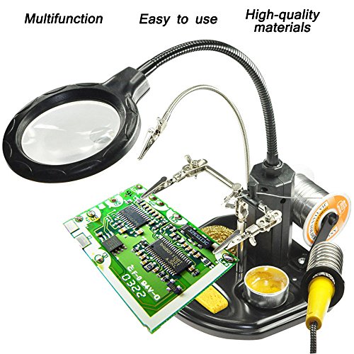 AORAEM 2.5X(6D)4X(12D)LED Lamp Helping Hands Magnifier Station,Magnifying Glass Stand with Clamp and Alligator Clips for Work and Hobby