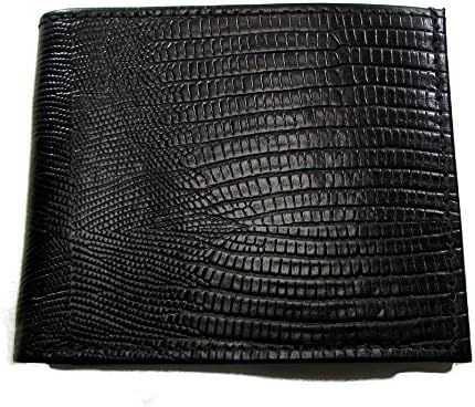 Durable Mens Bifold Wallet Black Lizard Print Italian Leather Six Credit Card Slots