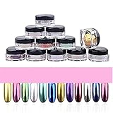 AutumnFall 12 Colors Nail Glitter Powder Shinning Nail Mirror Powder Makeup Art DIY Chrome Pigment With Sponge Stick