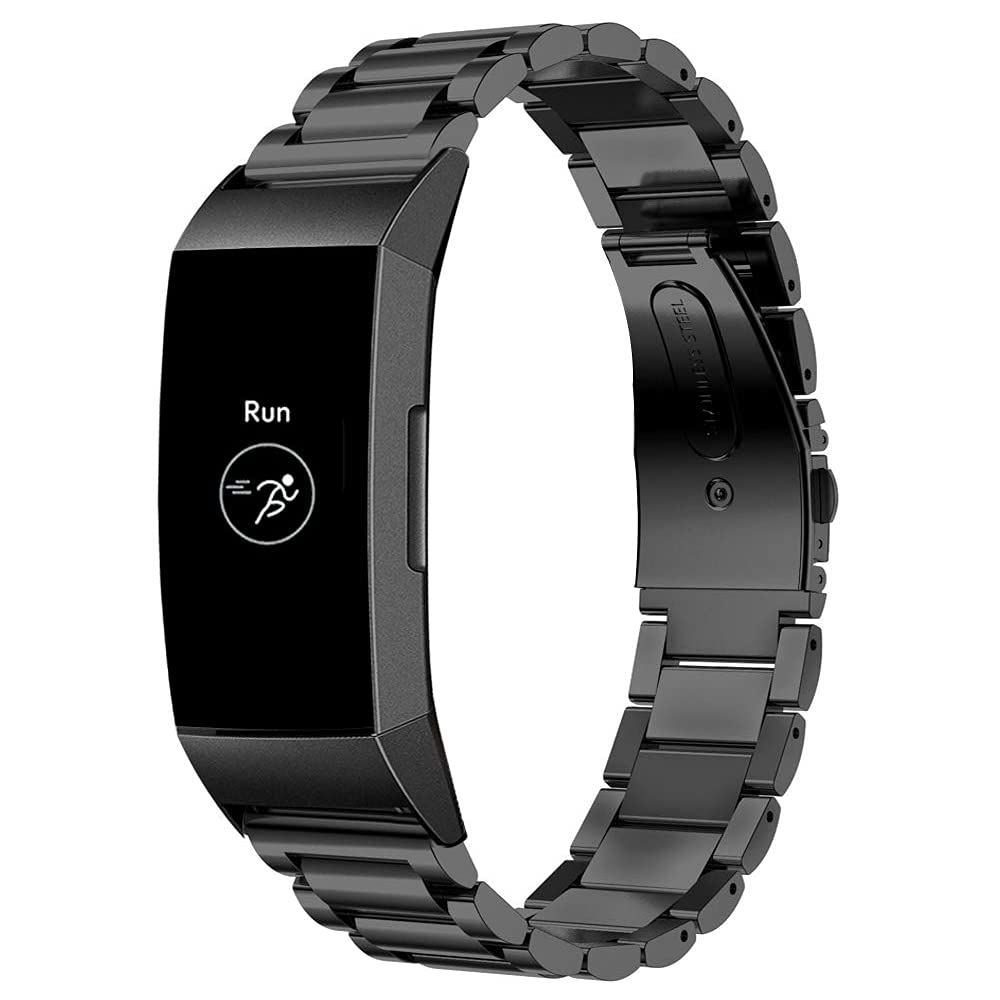 AISPORTS Compatible with Fitbit Charge 4/3 Strap Stainless Steel for Women Men, Solid Adjustable Sport Wristband Metal Buckle Bracelet Replacement Strap for Fitbit Charge 4/3