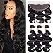 VTAOZI Brazilian Body Wave 3 Bundles with 13x4 Ear To Ear Lace Frontal Closure, 100% Unprocessed Virgin Human Hair, 12 inches, Wavy, Black, Natural Color, Sew-In Installation