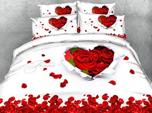 3D Red Rose Printed Bedding Sets Heart Duvet Cover Set Twin Full/Queen King Cal King Bedspreads Home Textiles Bedroom Set 3pc (King)