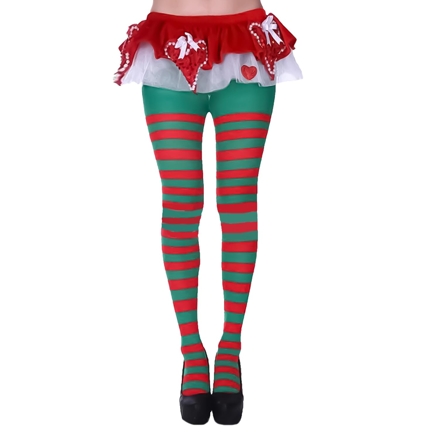 BORFUE Red & Green Striped Elf Tights Elf Stockings Striped Christmas Tights Candy Cane Tights Ladies Elf Tights for Xmas Cosplay