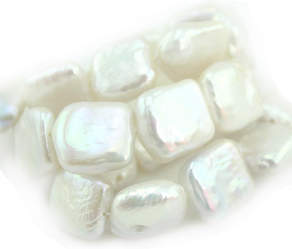 SR BGSJ Jewelry Making Natural 9-10mm White Keshi Square Baroque Freshwater Pearl Jewelry Beads Strand 15"