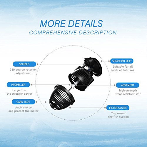 SONGJOY Wave Maker Aquarium Circulation Pump 792GPH Suction Cup Base Powerhead for Aquarium Fish Tank Pond With 4.9 ft Power Cord - Thumbnail 5