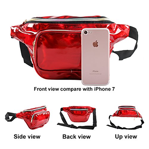 MUM'S MEMORY Holographic Fanny Packs for Women – Outdoor Sport Waist Pack for Running, Hiking, Traveling for Men (Red) - Thumbnail 2