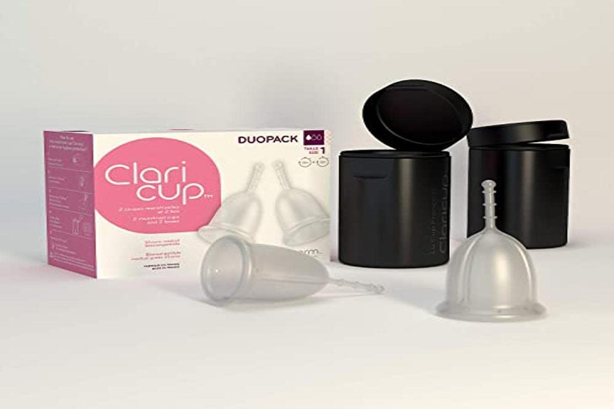 Claripharm - Duopack Two Menstrual Cup Size 3 - Transparent- Comes with Its Carrying & Disinfection Box - The Softness Period Cup