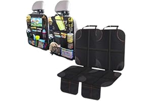 omotor 4PCS Car Seat Protector Set Tablet Holder Kick Mat Cover Car Backseat Organizer for Kid & Toddlers Baby Carseat Cover (2 Sets)