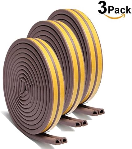 33Ft 3-Pack Insulation Weatherproof Doors And Windows Soundproofing Seal Strip Collision Avoidance Rubber Self-Adhesive Weatherstrip &amp; Under Door Silicone Sweep Door Bottom Seal (D Type 18M ) (Coffee)