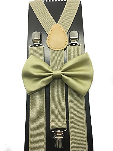 Beige Color Wedding Accessories Adjustable Bow Tie & Suspenders