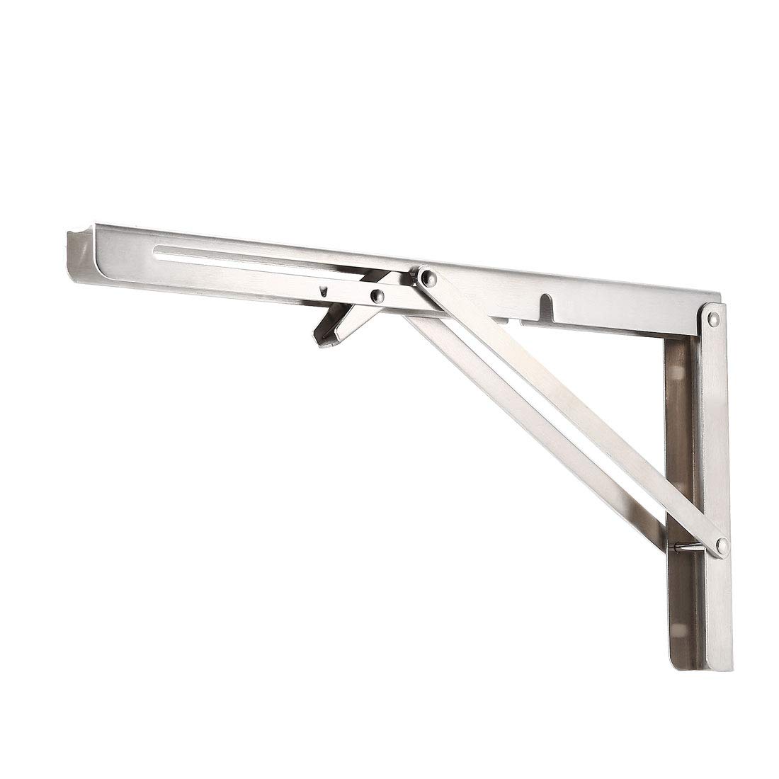 sourcing map Folding Bracket 16 inch 400mm for Shelf Table Desk Wall Mounted Support Collapsible Long Release Arm Space Saving Stainless Steel
