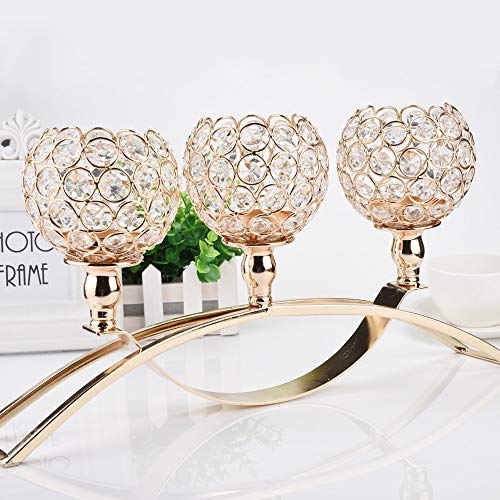 US Fast Shipment Clearance 17 Inch Three Crystal Valentines Day Crystal Tea Light Candle Holders,for Candle Shade for Wedding Home Decoration, Holiday Gifts, Photo Props(2 Colors) (Gold)
