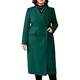 ZOMVA Women's Plus Size Wool Pea Coat Double Breasted Notch Lapel Collar Fall Winter Classic Long Trench Coat