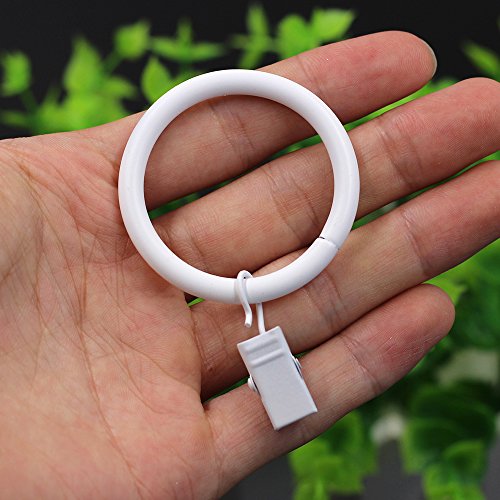 Md Trade 40 Pcs Decorative Metal Drapery Curtain Rings with Clips- 1.5 Inch Interior Diameter, White Clip Rings for Curtain
