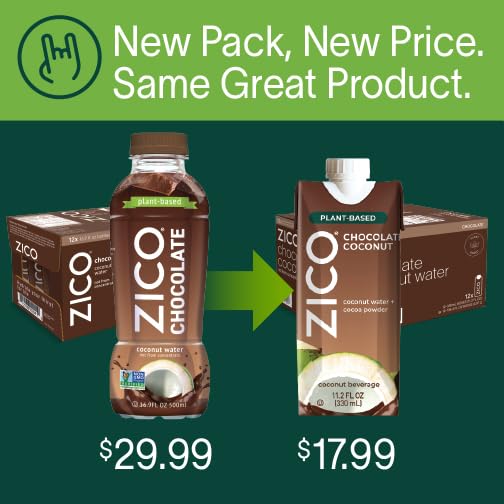 ZICO CHOCOLATE COCONUT WATER, DAIRY-FREE, PLANT-BASED, TASTES LIKE CHOCOLATE MILK, 11.2 FL OZ (PACK OF 12)