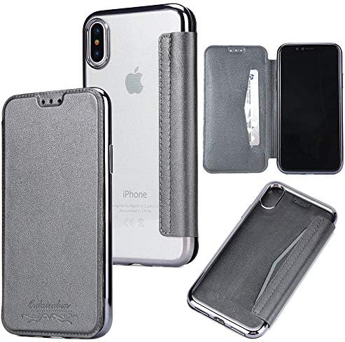 SUNLMG iPhone Case/Genuine Leather Wallet with Card Slots Leather Cover Case Protective Ultra Thin Anti-Slip for XS/XR/ XS MAX,Gray,XSMAX [Energy Class A]