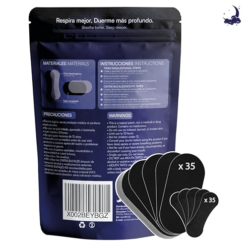 MindBreathe® Pack 70 Count | 35 Nasal Strips + 35 Mouthtapes | Naturally Reduce Snoring | Breathe Better When Sleeping, Meditating or Training | Deep Sleep and Performance