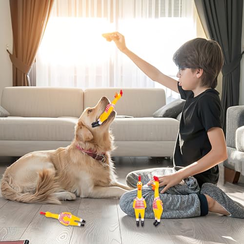 MCPINKY Rubber Chicken Dog Toy, Squeaky Chicken Screaming Chicken Red & White Stripes Prank Novelty Toy for Prank Noise Maker Dog Toy