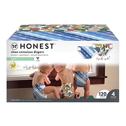 the honest company - caja super club, pañales de conciencia limpia, tie-dye para + cactus cutes, tamaño 4, 120 unidades 