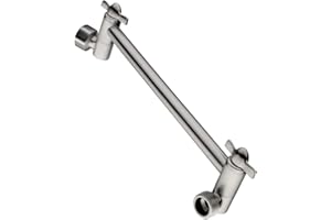 BRIGHT SHOWERS Brass Shower Head Extension Arm for Rain and Handheld Shower Head, 10 Inch Universal Shower Arm Extender, Height & Angle Adjustable, Brushed Nickel