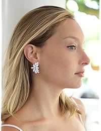 Aretes de boda Mariell de circonio cúbico con corte marquesa curveado, platinados
