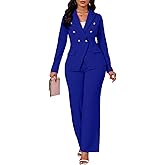 Two Piece Sets for Women Blazer Double Breasted Long Sleeve Jacket Wide Leg Pants Suits Set Business Casual Outfits