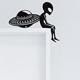 Funny Aliens UFO Door Corner Metal Decor Signs,Aliens UFO Metal Sign,Personalized Aliens UFO Door Signs Gift,Black Aliens UFO Metal Wall Art,Aliens UFO Window Decor,Door Frame Cabinet Corner Decor (Style A, 20cm / 7.87"（SMALL SIZE）)