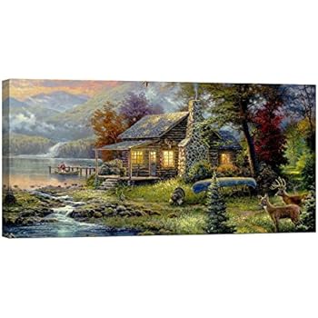 Amazon Com Last Embers By Terry Doughty 20x28 Log Cabin Sunrise