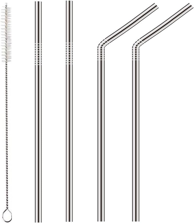 Vogue Reusable Stainless Steel Straws, Delicate, Environment Can Either Leave It at Home or Go Out With It, 8.5 Inch length, 0.24 Inch Diameter, Set of 4 Stainless Straws & a Cleaning Brush