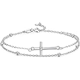GAVU Double Chains 925 Sterling Silver Cross Bracelet for Women, Dainty Silver Cross Charm Confirmation Bracelet