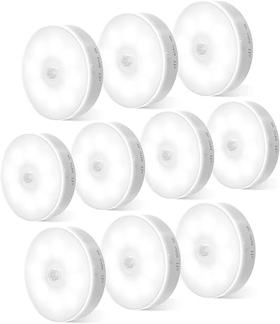 KALAHOL Motion Sensor Lights Indoor 10 Pack USB Rechargeable Cabinet Stair