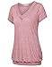Women Short Sleeve Tops, Messic Women's V Neck Lightweight Casual Loose Fit Comfy Shirts Pleated Knitted Blouse Shirt(Red,L)