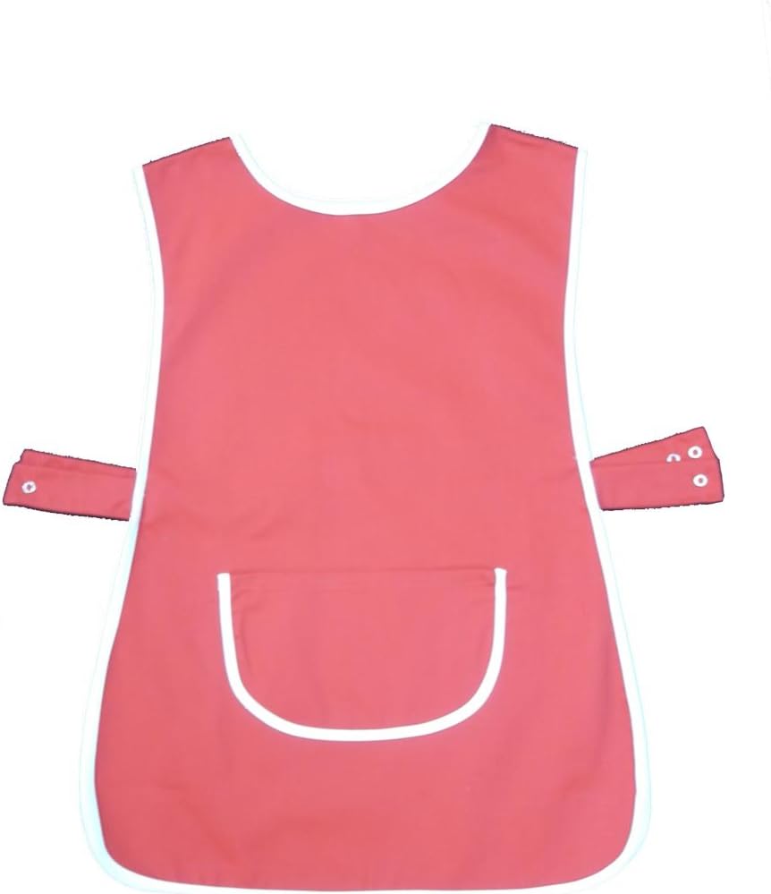 uniform solutionsTabard Apron with Pockets Work Wear Overall Catering Cleaning Side Button Fastening (S/M, Red)