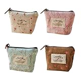 Bonaweite Canvas Change Coin Purse Assorted Countryside Flower Floral Wallet Bag Gift Pouches Dollar Gifts with Zip and Liner, Set of 4