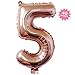 40 Inch Rose Gold Jumbo 5 Number Balloons Huge Giant Balloons Foil Mylar Number Balloons for Birthday Party,Wedding, Bridal Shower Engagement Photo Shoot, Anniversary (Rose Gold,Number 5)