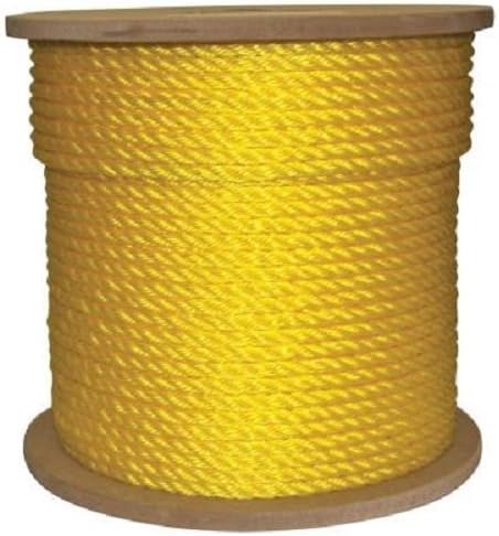3/4" x 600' Twisted Yellow Poly Rope 3-Strand Polypropylene Braided Safety Anchor Line Climbing Rope