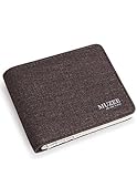 Muzee Men's Canvas Leather Wallet Small Bifold Card Holder Billfold with ID Window (Light coffee)